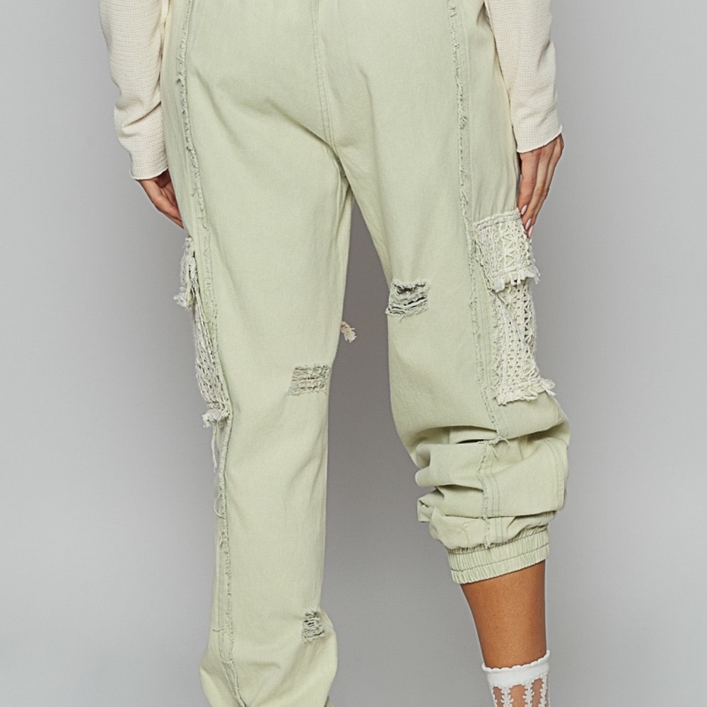 New POL Clothing Denim Lace Joggers Women's Distressed Relaxed GreenTwill Pants - Picture 4 of 12